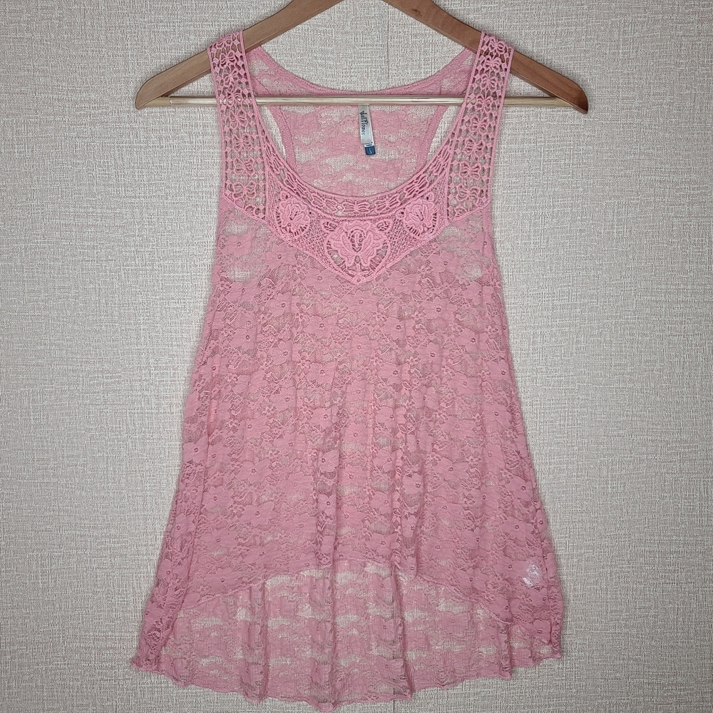 Wallflower Lace Floral Tank Top Pink High Low